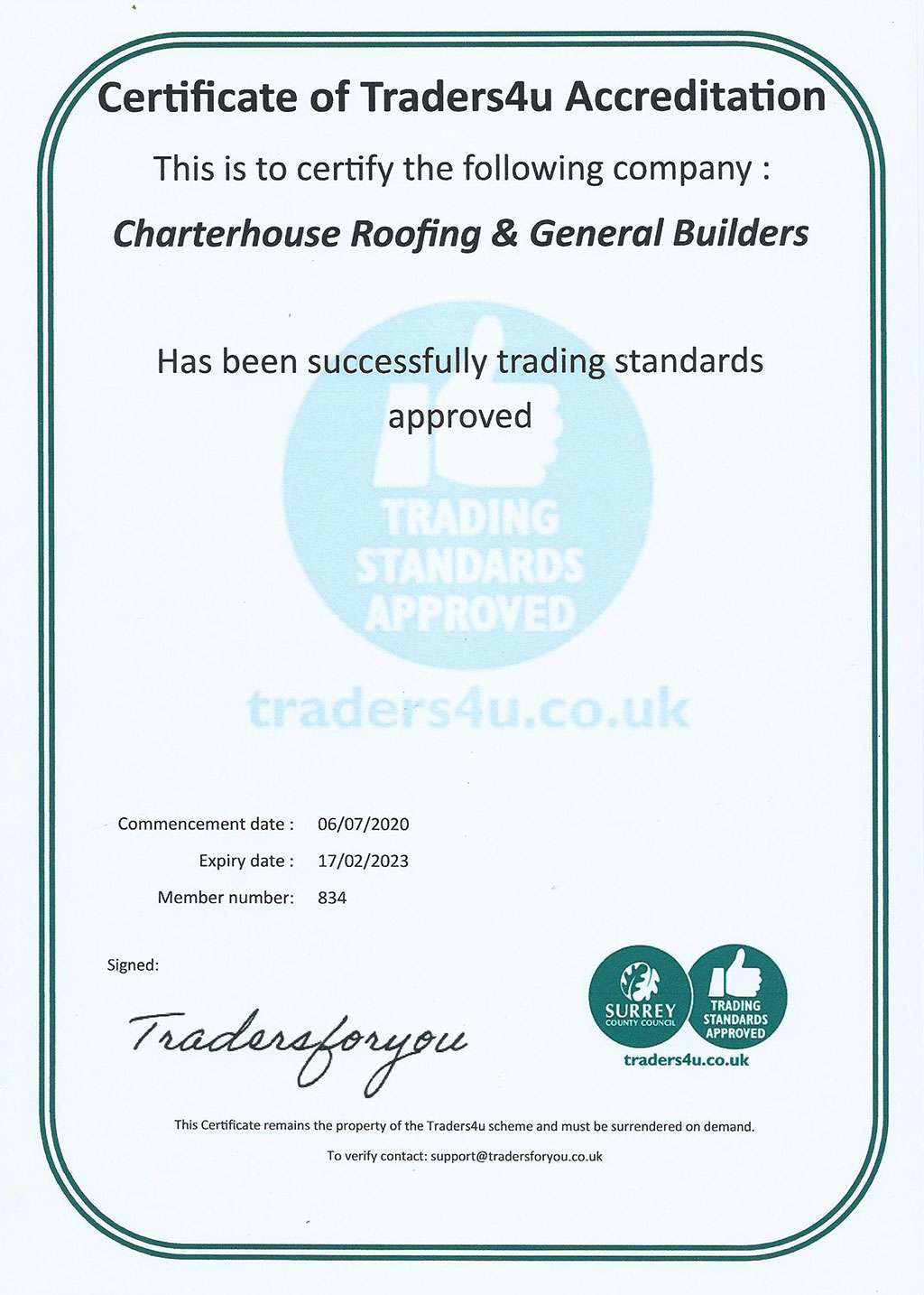Certificate of Traders4u Accreditation