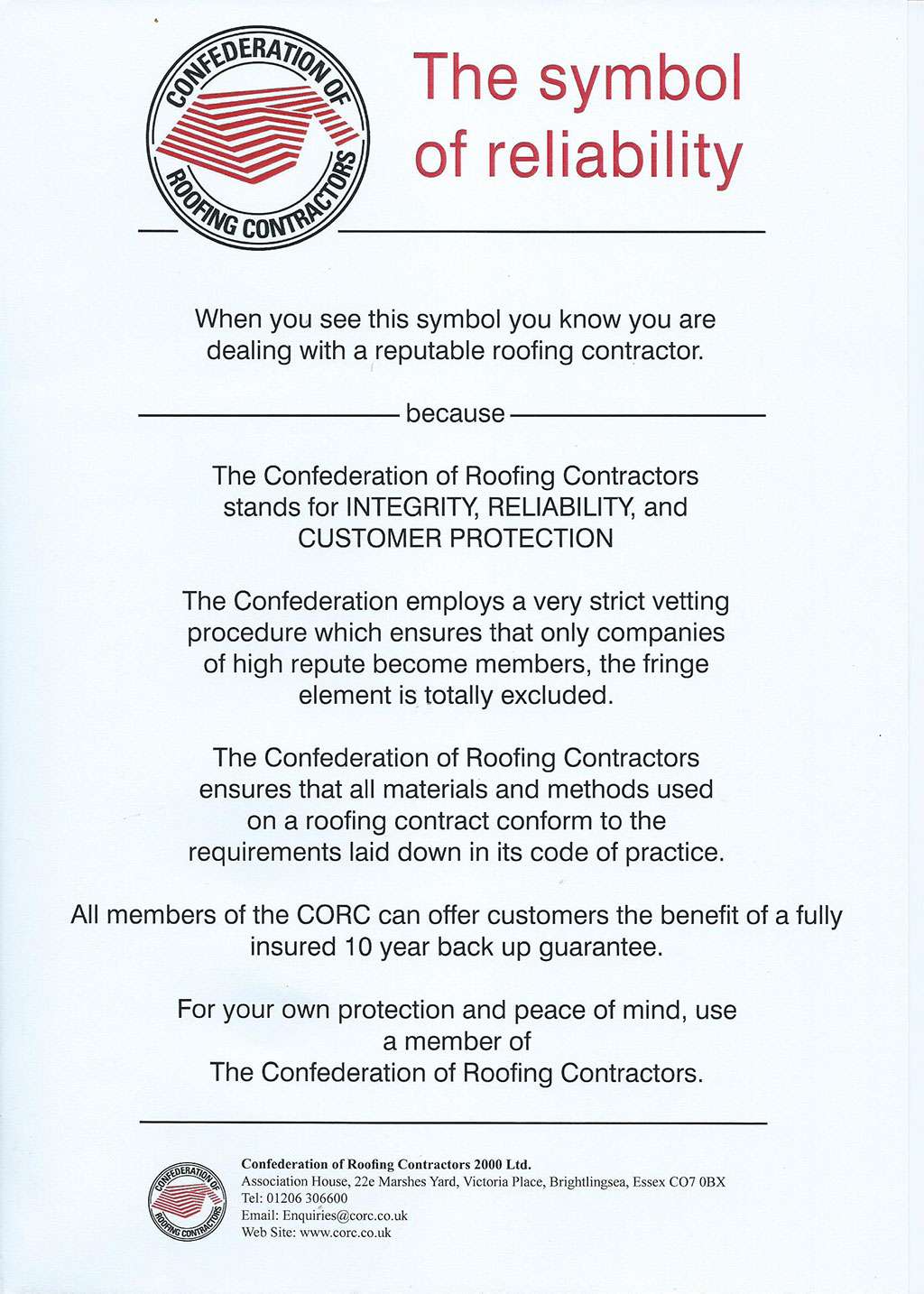 Confederation of Roofing Contractors - The Symbol of Reliability